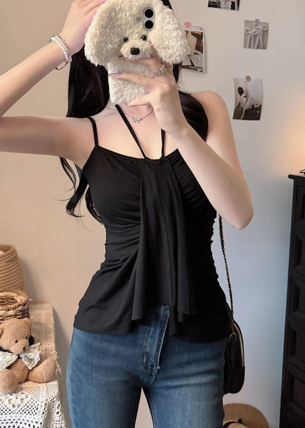 Black Vest Summer Cotton Sexy Halter Asymmetrical