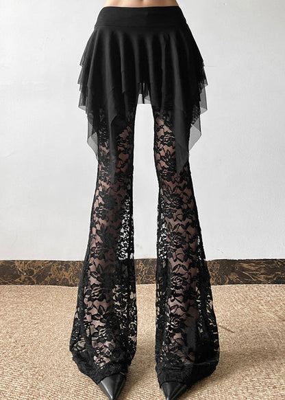 Sexy Black Hollow Out Patchwork Lac Flare Bottoms Summer AL1040