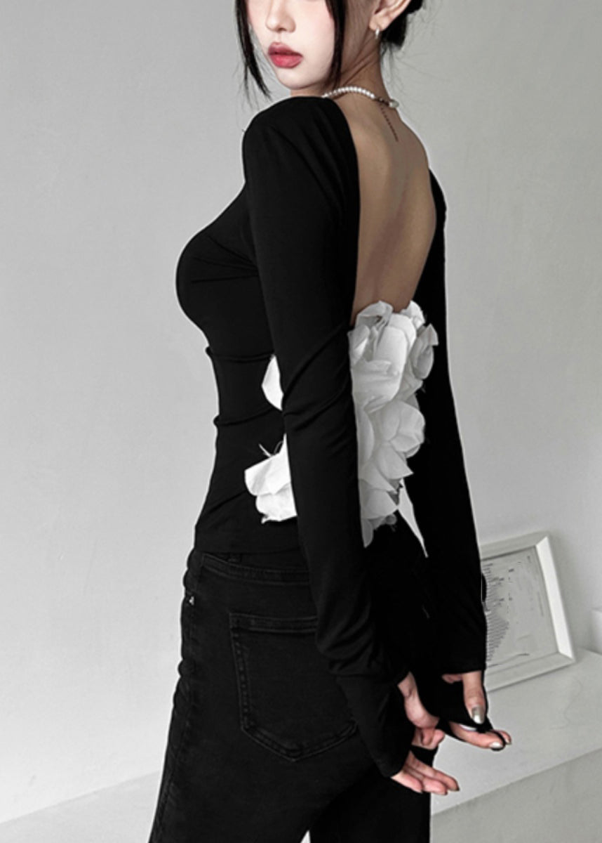 Out Sexy Patchwork Backless Fall Hollow Top Black