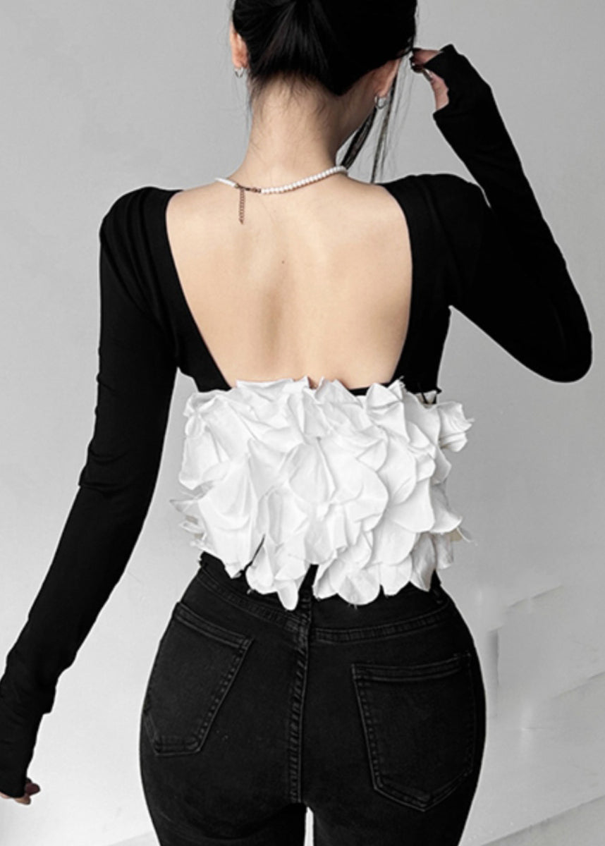 Out Sexy Patchwork Backless Fall Hollow Top Black