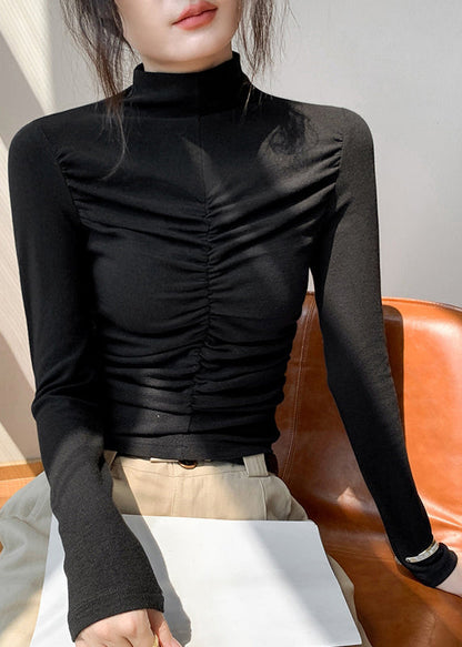 Sexy Black Turtleneck Patchwork Top Fall WN005