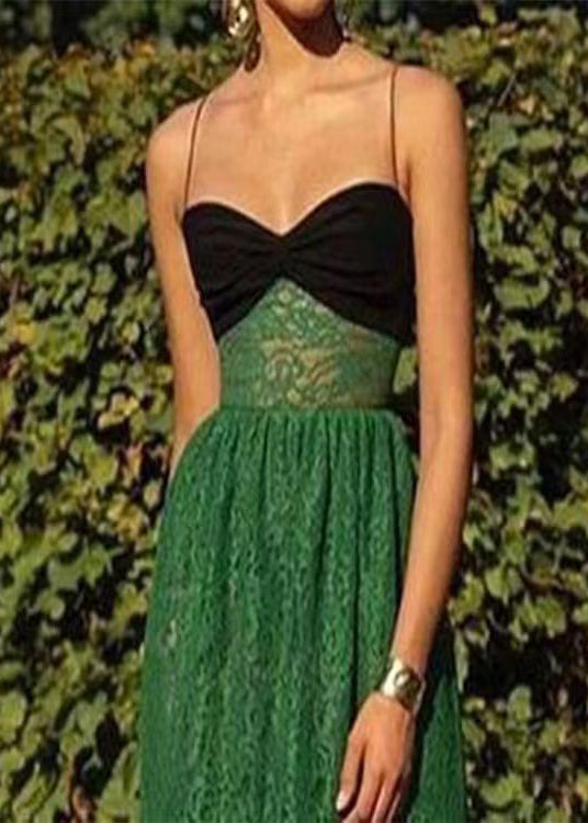 Robe sexy verte à épaules dénudées et à bretelles spaghetti en dentelle patchwork sans manches XX031