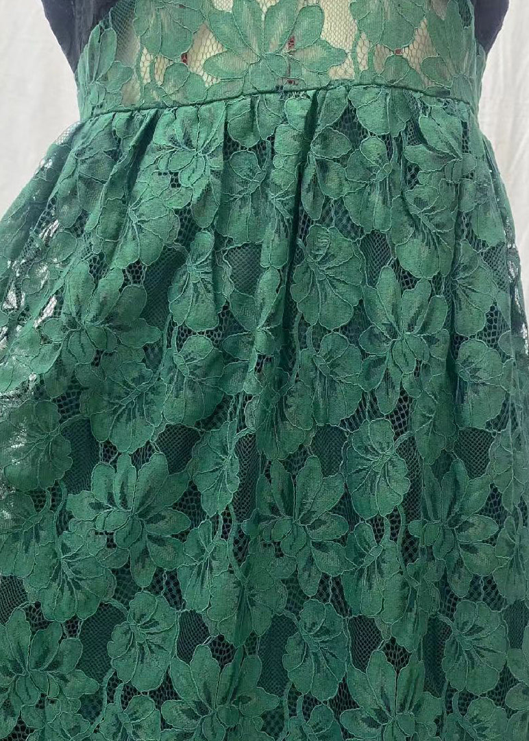 Robe sexy verte à épaules dénudées et à bretelles spaghetti en dentelle patchwork sans manches XX031