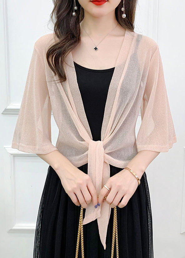 Sexy Pink Bright Silk Lace Up Tulle Cardigan Summer AS1019 Ada Fashion