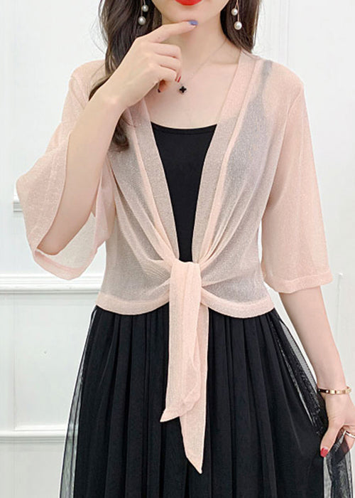 Sexy Pink Bright Silk Lace Up Tulle Cardigan Summer AS1019 Ada Fashion