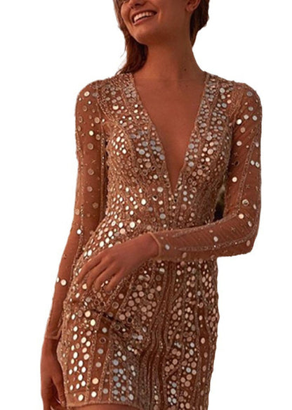 Sexy V Neck Sequins Short Party Dresses Fall QR005