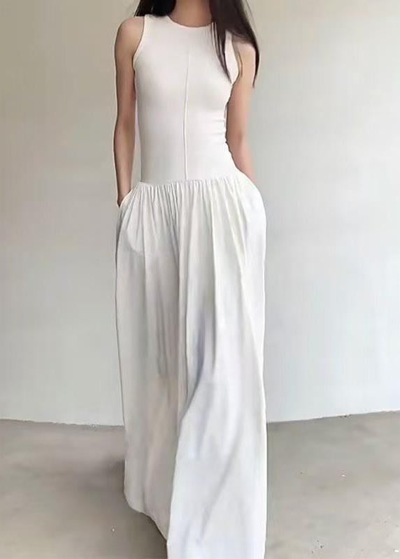 White Silm Hem Exra Dress Large Sleeveless Long Cotton Fit