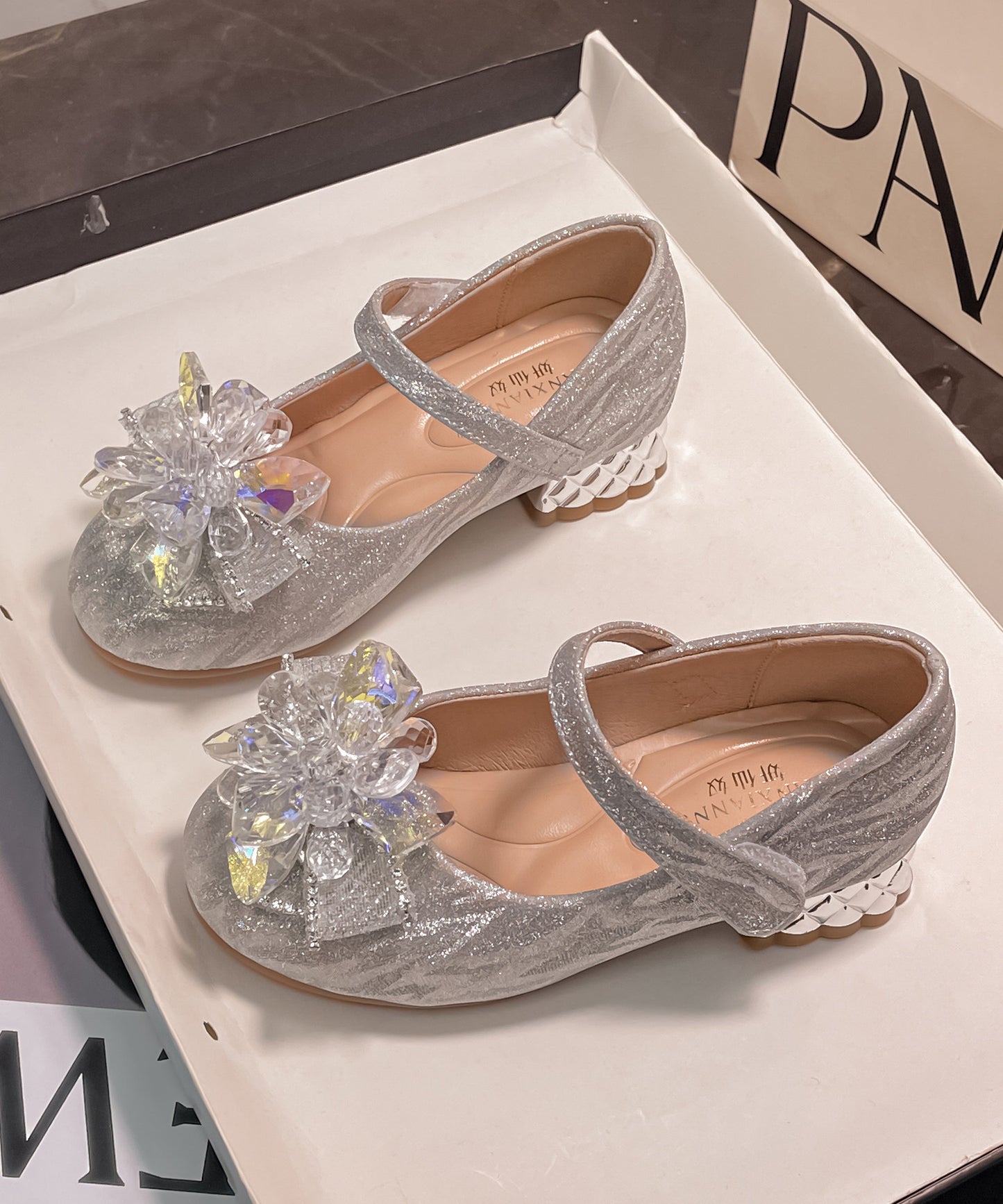 Kristall Stilvolle Silber Faux Prinzessin Strap Mädchen Leder Schnalle