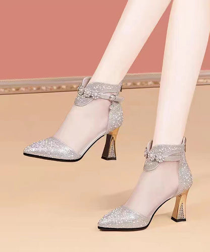 Silver High Heel Tulle Boots New Water Diamond Pointed Head RT1017