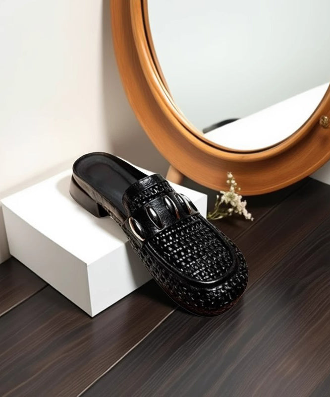 Splicing Faux Out Hollow Leather Slide Sandals Silver