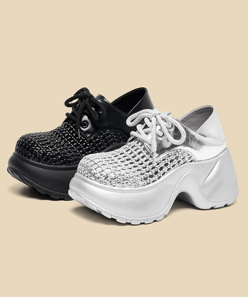 Up Out Silver Hollow Fashion Splicing Lace Platform Sandals