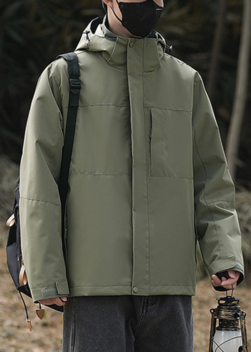 Simple Coats Cotton Oversized Solid Green Hooded Spring Army Mens