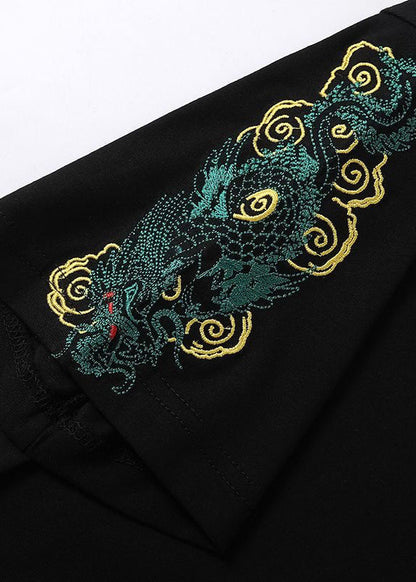 Simple Black Embroideried Solid Cotton Men T Shirt Summer LK061