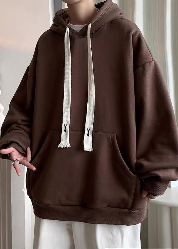 Sweat-shirt simple noir à capuche et poches à lacets en coton pour homme, printemps YQ030