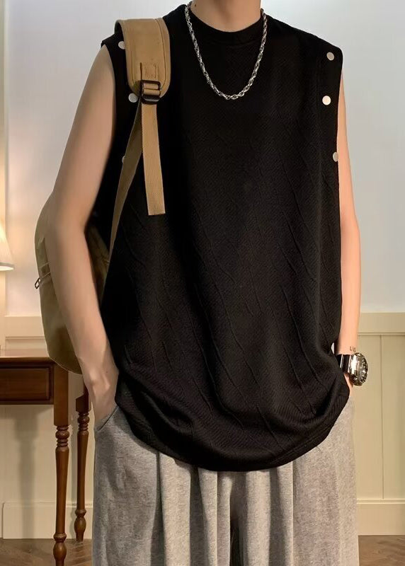 O Hals Baumwolle Shirts Ärmellose Männer Solide Einfache Schwarz T