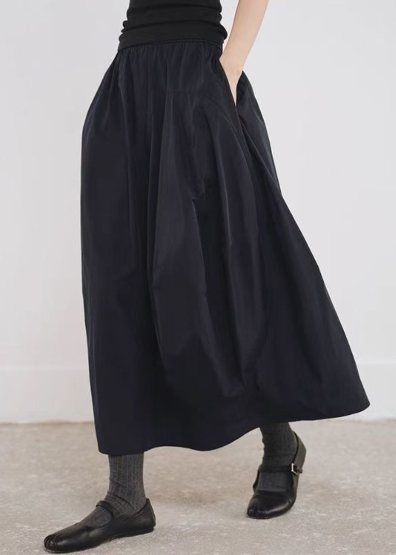 Line Cotton Fall Black Pockets Simple Elastic Waist A Skirts