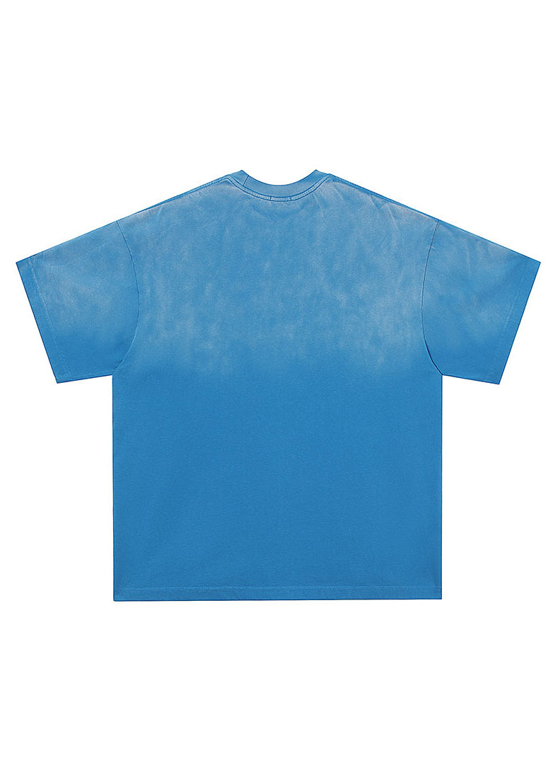 T-shirt simple en coton uni brodé bleu pour homme, neutre, été LK051