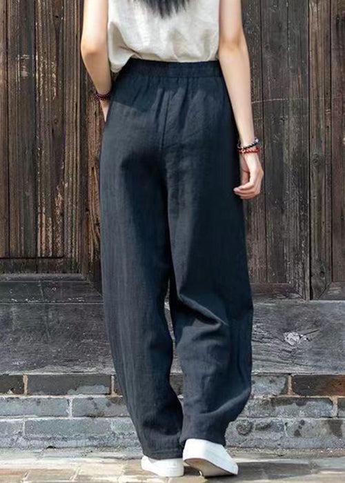 Simple Blue Pockets Solid Linen Pants Summer QE022