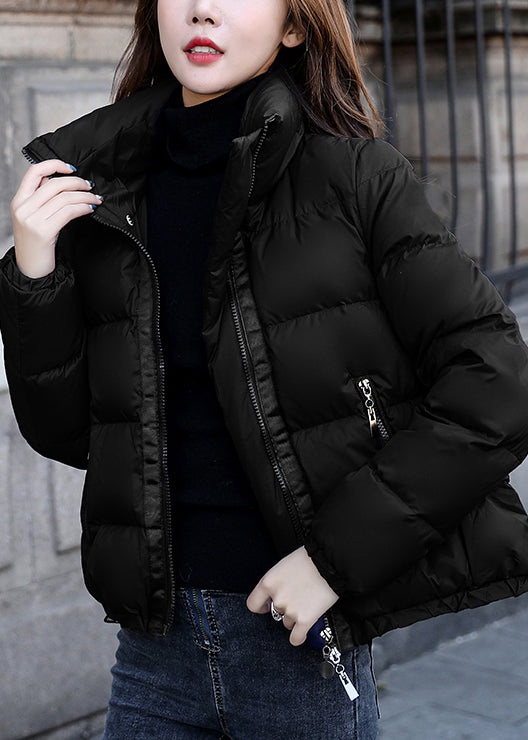 Simple Blue Stand Collar Zip Up Solid Down Coat Winter WL012