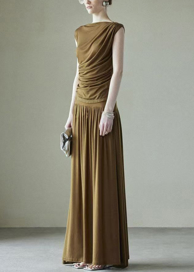 Ensemble de deux pièces froissées en coton marron, simple et original