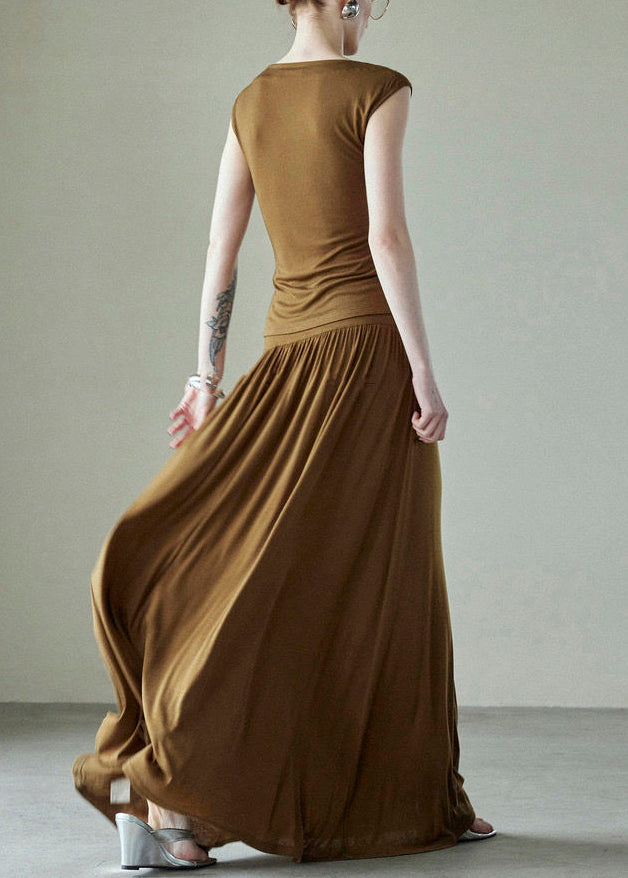 Ensemble de deux pièces froissées en coton marron, simple et original