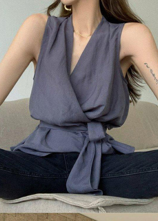 Summer Linen Vest Charcoal Grey Simple Tunic Silm