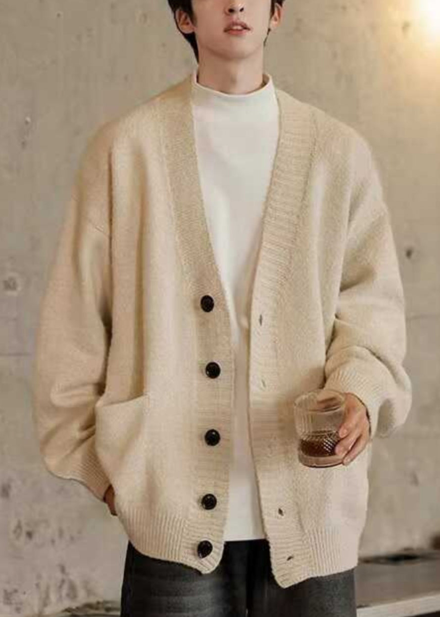 Cardigans de printemps simples pour hommes, poches, col en V, tricot gris foncé