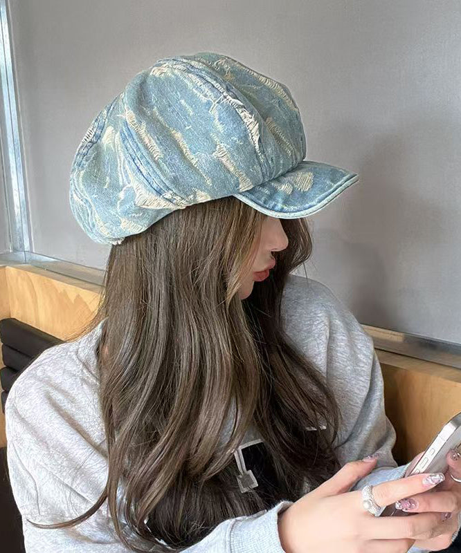 Ripped Fashion Simple Breton Vintage Blue Striped Hat