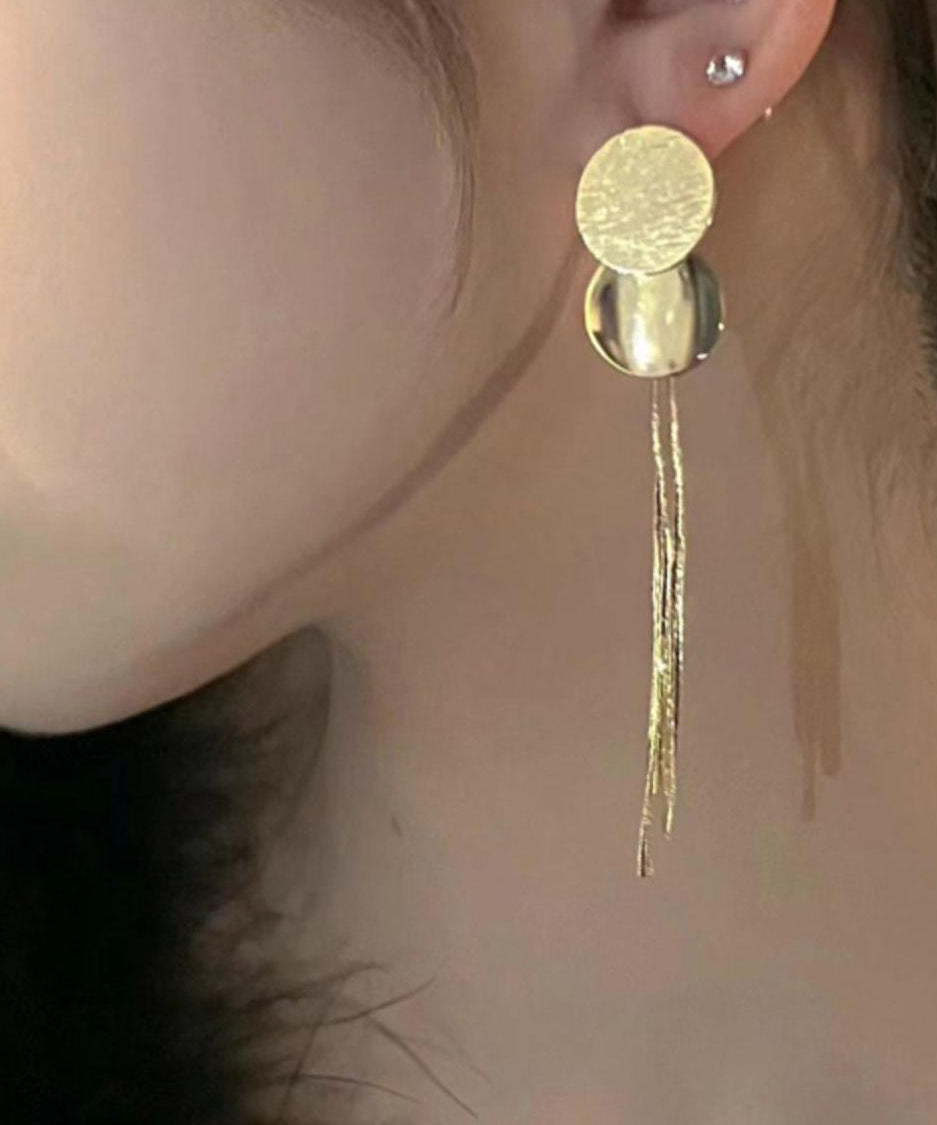 Boucles d'oreilles pendantes simples en forme de cercle avec pampilles et surdorure en cuivre doré ZZ052