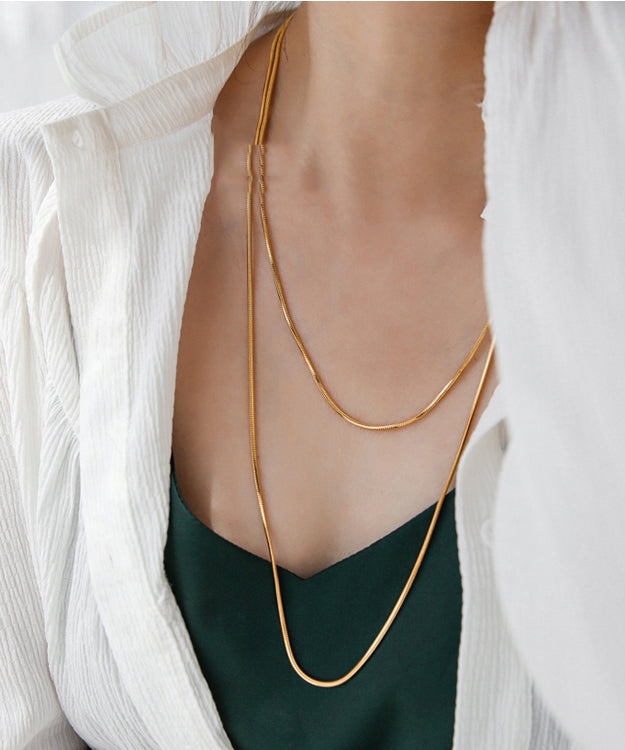 Simple Gold Stainless Steel Overgild Long Necklace PO061