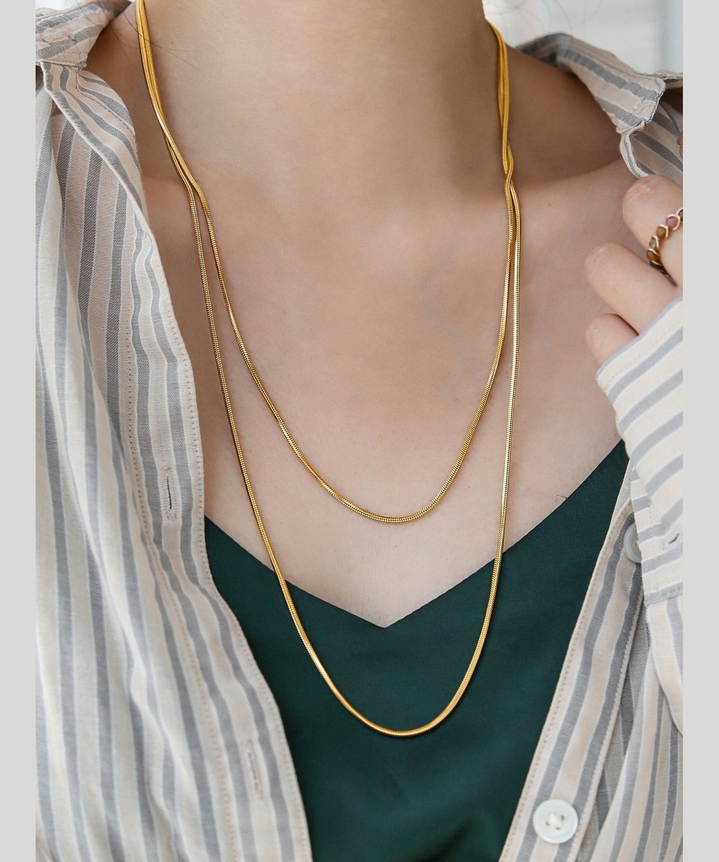 Simple Gold Stainless Steel Overgild Long Necklace PO061