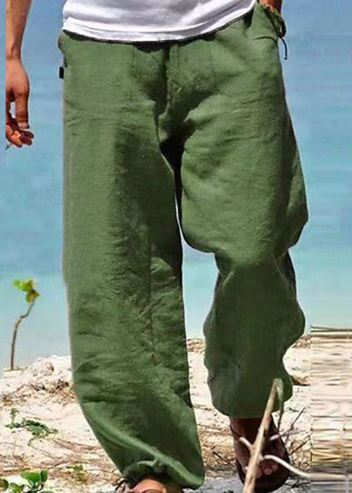 Solid Simple Cotton Summer Pants Pockets Men Green