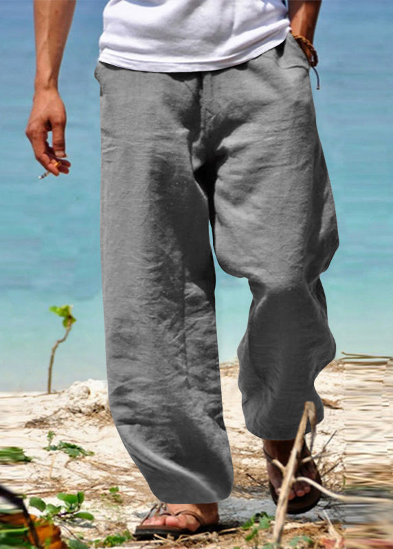 Solid Simple Cotton Summer Pants Pockets Men Green