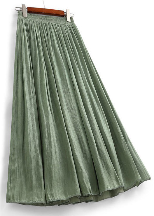 Simple Green Solid Elastic Waist Cotton Skirt Summer Ada Fashion