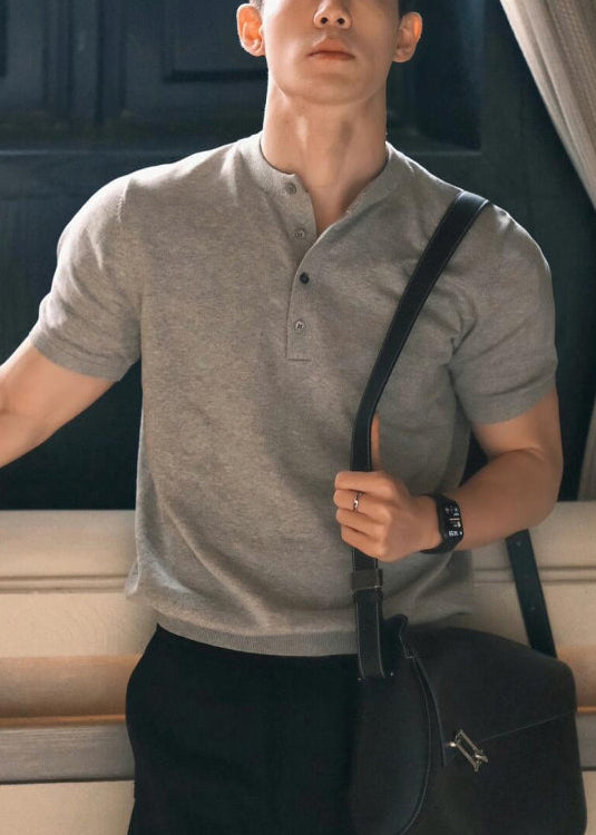 Chemise d'été grise à boutons pour homme, en coton, simple