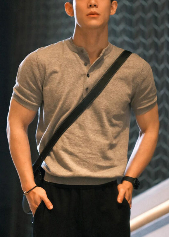 Chemise d'été grise à boutons pour homme, en coton, simple