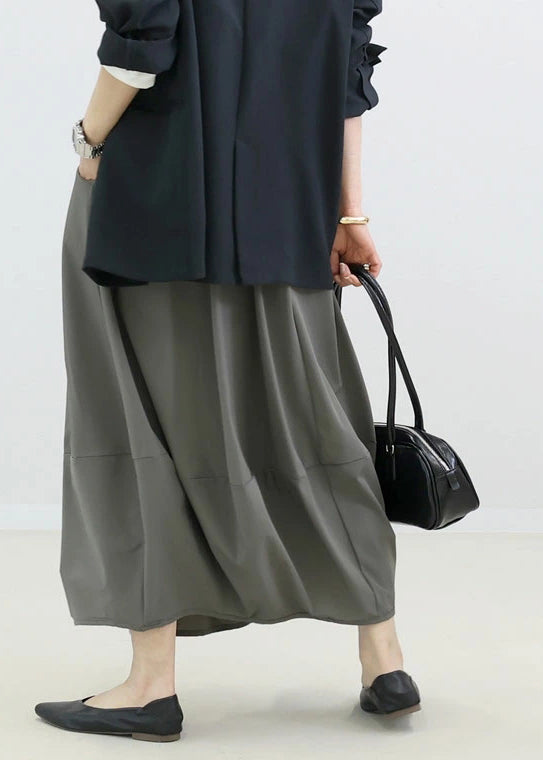 Skirt Elastic Fall Cotton Patchwork Grey Simple Waist