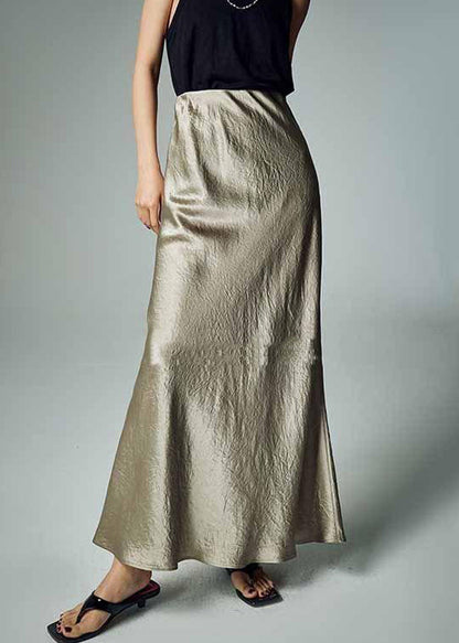 Simple Grey Solid High Waist Silk Skirt Summer KK097