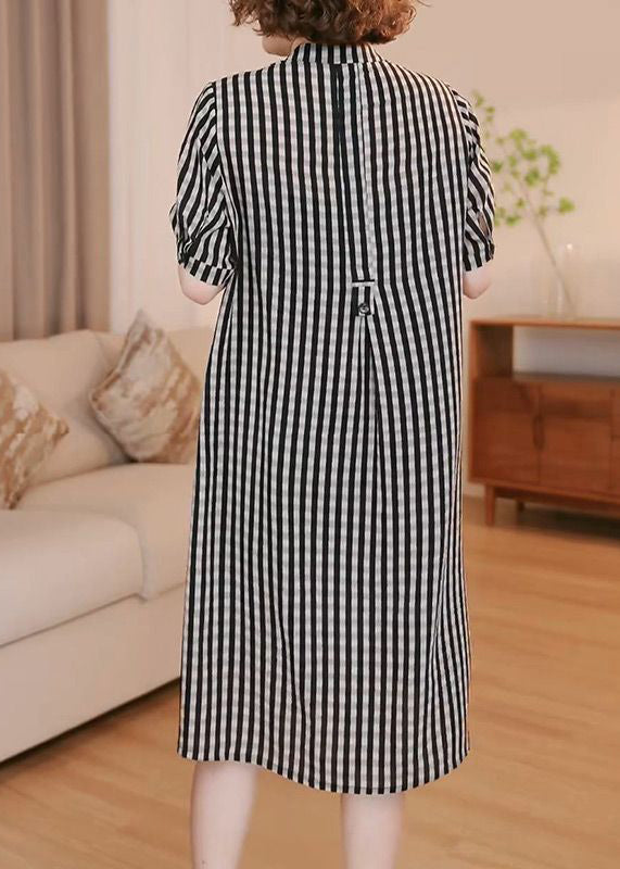 Taschen Baumwollkleid Grau Tee Gestreift Einfach Sommer