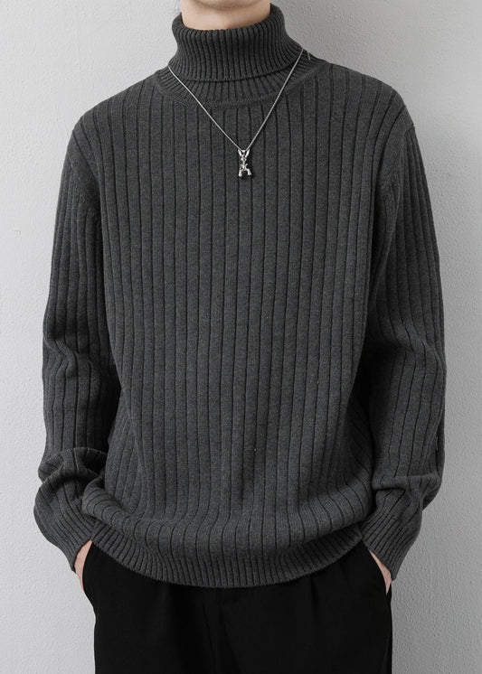 Simple Grey Turtleneck Solid Thick Knit Men Sweater Pullover Winter RJ046