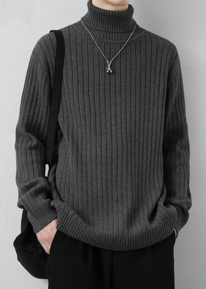 Simple Grey Turtleneck Solid Thick Knit Men Sweater Pullover Winter RJ046