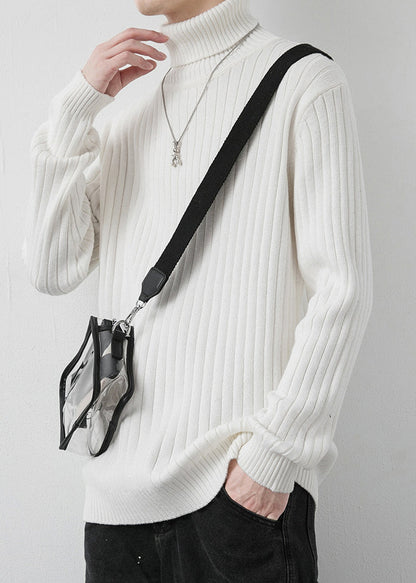 Simple Grey Turtleneck Solid Thick Knit Men Sweater Pullover Winter RJ046