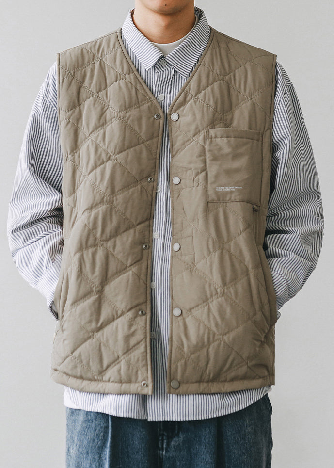 Simple Khaki Button Pockets Cotton Filled Mens Waistcoat Winter RN008