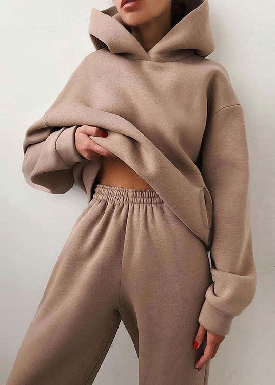 Two Waist Khaki Cotton Spring Hooded Elastic Set Simple Piece