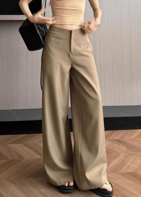 Spandex Summer Pockets Waist High Simple Solid Khaki Pants