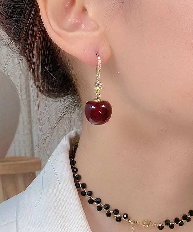 Boucles d'oreilles pendantes simples en cuivre mûrier avec zircon et cerises DF1024