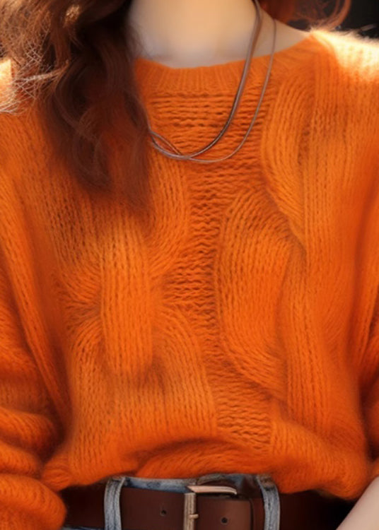 Simple Orange O Neck Cozy Knit Sweaters Winter WK015