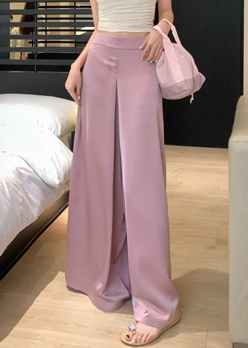 Pantalon d'été taille haute en soie unie, large, rose, jambe simple