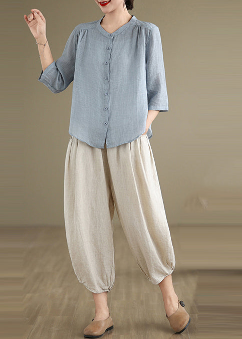 Simple Linen Outfits Blue Oversized Summer Two Sea Set Piece