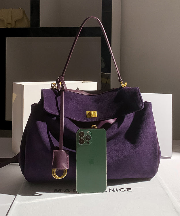 Faux Versatile Bag Capacity Simple Suede Shoulder Large Purple